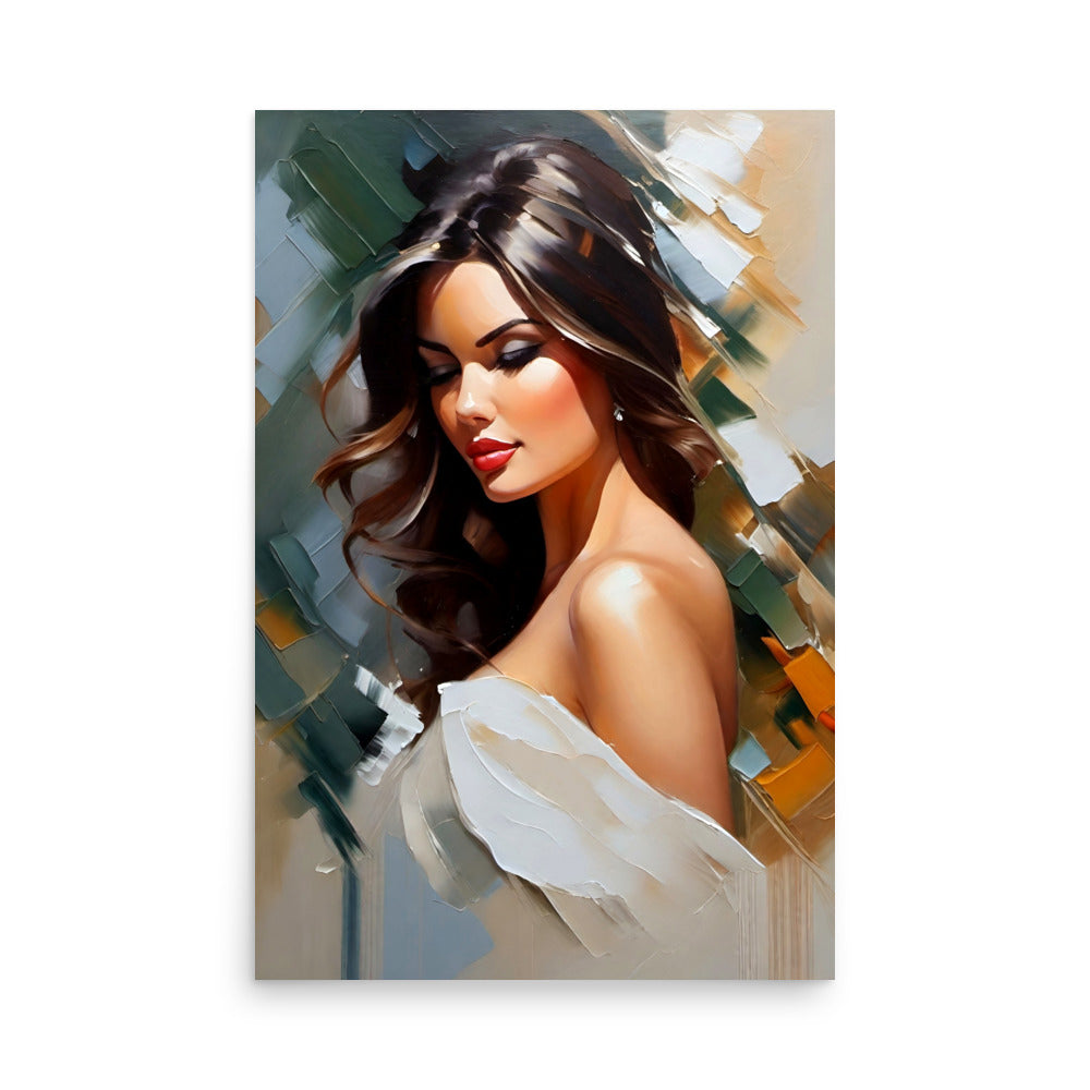 A portrait of a pretty woman with flowing hair and stunning features.