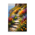 A coastal path with wildflowers in yellow, purple and red, floral seascape with sunlit cliffs.