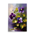 Oil painting with purple and yellow pansies with a beautiful thick brushstroke technique.