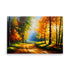 A painting with sunlight beaming through trees, with a full spectrum of autumn colors.