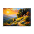 An incredible sunset painting with flowers in a sunlit field and a winding footpath.