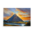Painting of a pyramid with a sunburst of color lighting the clouds.
