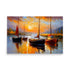 Sail boats with red and white sails on the water at sunset, with beautiful brush strokes.