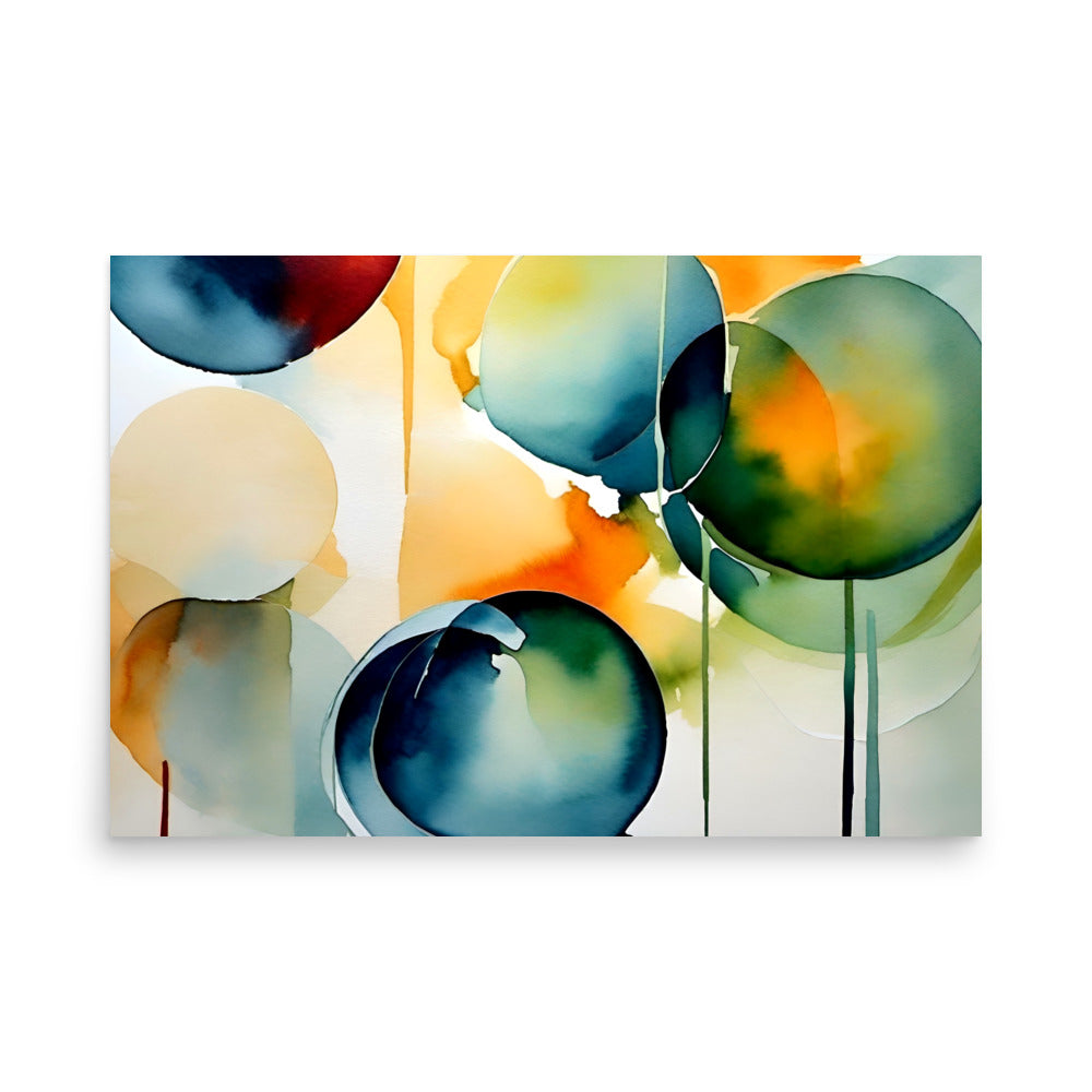 Abstract watercolor painting with overlapping circles and soft color gradients, a dreamlike