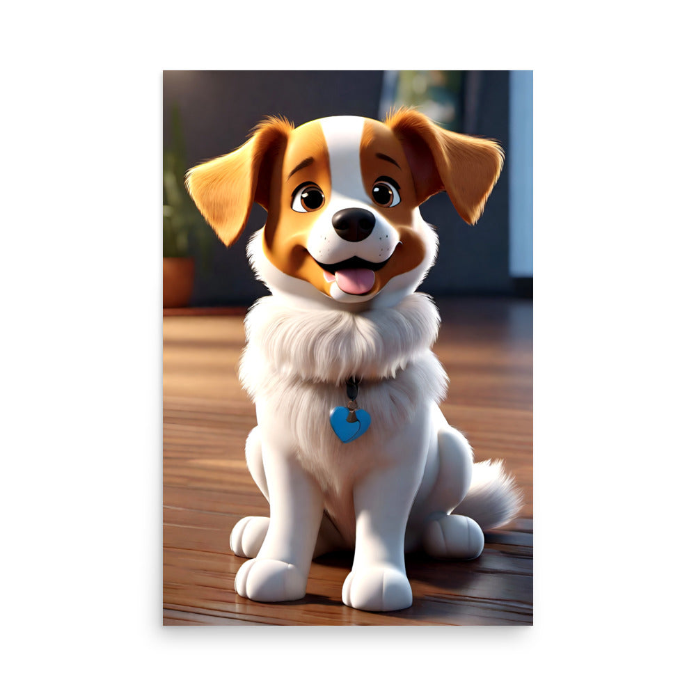 A happy cartoon dog with a playful look on his loveable face, is