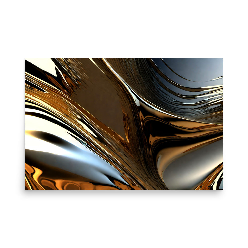 A twisting and reflective gold surface is creating a surreal abstract look, bending