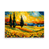 Swirling stars merge with sunflowers, cypress trees. Van Gogh's iconic vivid colors evoke emotions. Mesmerizing landscape masterfully interpreted painting.