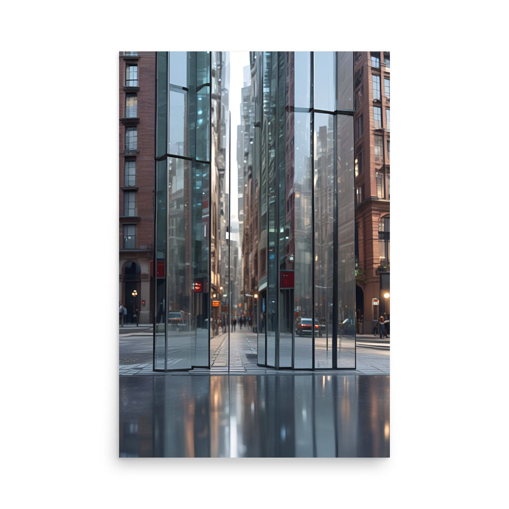 Abstract Down Town Street Reflections, A Mirrored Glimpse of the City in a Photo Style.